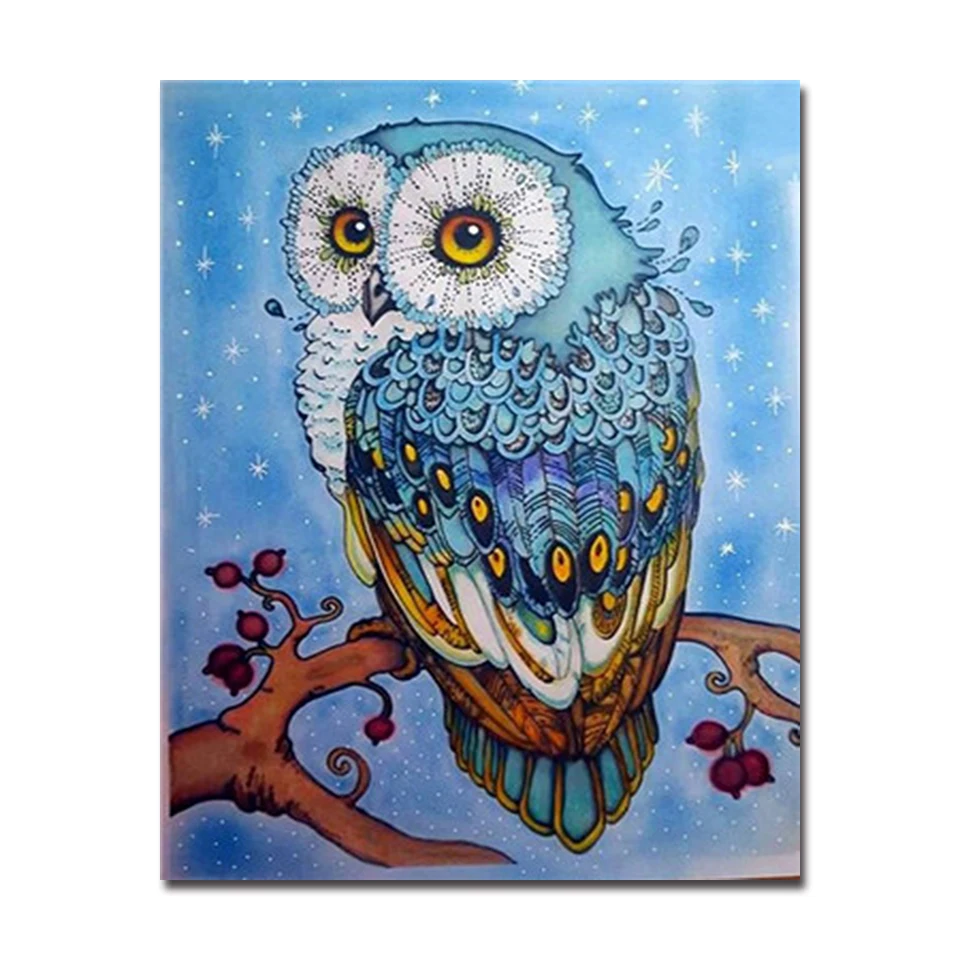 

DIY Painting By Numbers Kits Hand Painted Animal Owl Stood On The Branch Coloring On Picture Canvas For Wall Artwork Unique Gift