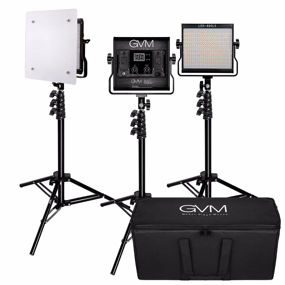 GVM 480LS 3 Set LED Video Light with Stand Kit 2300K 6800K CRI97