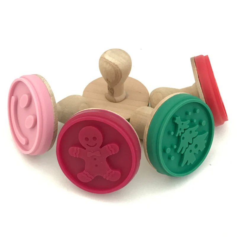 

Silicone Cookie Stamp Cutter DIY Pastry Cake Cookie Seal Molds with Wooden Handle Home Made Prints Molds Biscuit for Christmas