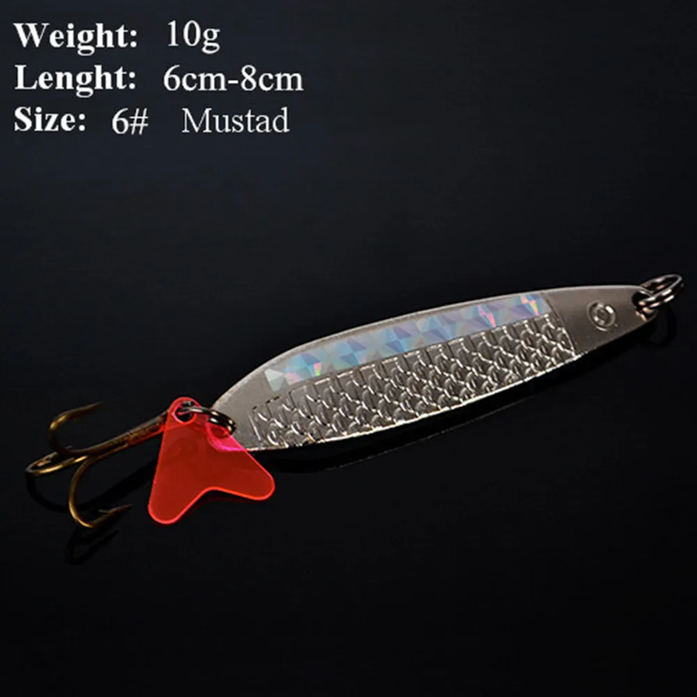 

FISH KING1PC 10g Metal Sequins Fishing Lure Spoon Lure Noise Paillette Hard Baits with 6# Mustad Treble Hook Pesca FishingTackle