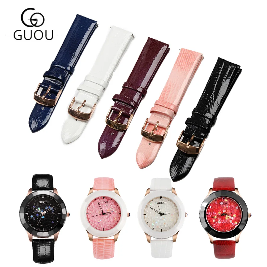

GUOU 100% Original Watchband Genuine Leather Strap