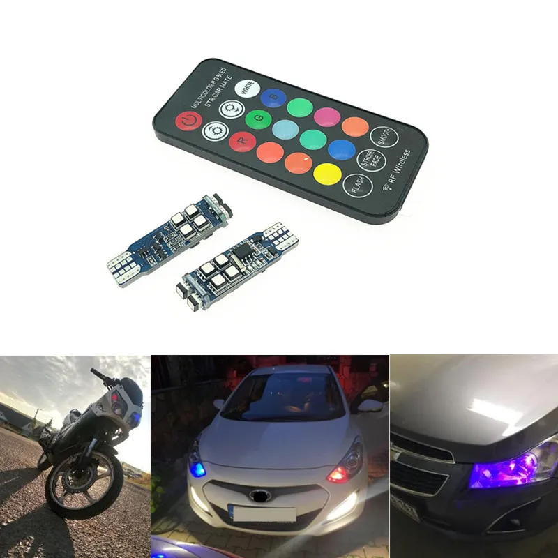

New T10 W5W RF Control RGB Led Car Clearance Lights RGB T10 LED Remote Interior Car Lighting Auto Atmosphere Lamp Car Styling