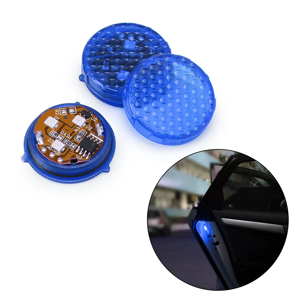 

2pcs Blue Car Safety Anti-collision Light Lamp Cars LED Door Rear Flash Signal Light with IP65 Waterproof Magnet Induction