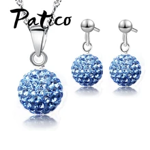 Австрийские серьги-гвоздики в форме диско-шара, 925 пробы, серебряные серьги, кулон, ожерелье с австрийским кристаллом, Женские Ювелирные наборы, Новинка