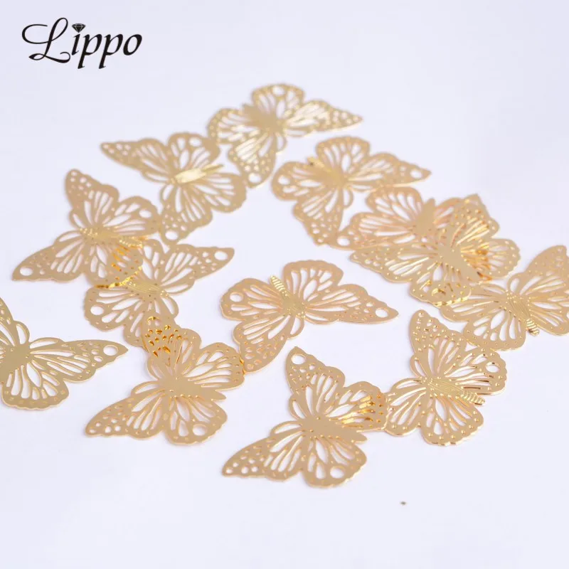 

100pcs Gold/Platinum Plated Double Hole Filigree Connector Butterfly Stamping Charm Pendant Jewelry slider Parts Necklace Making