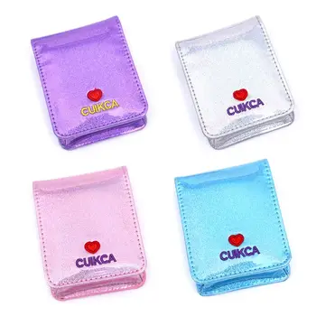 

Lipstick Makeup Bag For Girls Holographic Leather Heart Lovely Cosmetic Case Portable Mirror Organizer