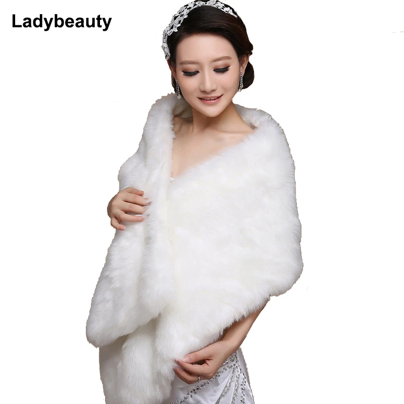 

Ladybeauty 2019 New Elegant Long Hair Faux Fur Wedding Shawl Stoles Wraps Cape for Women Beige Free Shipping