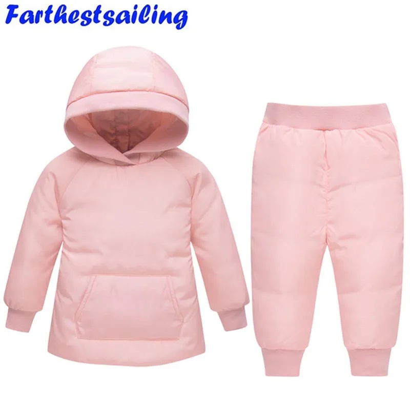 

2018 Children Winter Suits Boys Duck Down Jacket + Pants Clothing Set Kids Warm Thicker Coat Snow Wear Parka Baby Girl Clothes