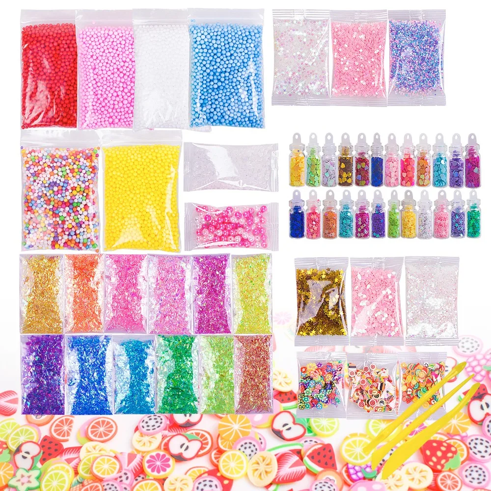 

Modeling Clay DIY Slime Kit 60 Pack Ultimate Crystal Slime Kit Glitter Slime Foam Balls Fruit Slices,Fishbowl Beads Kids Support