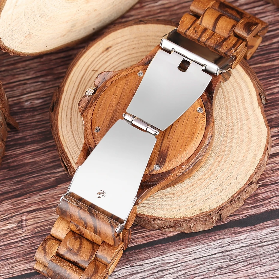 Luxury Sandalwood Zebra Full Wooden Watch Creative Geometry White Pointer Precision Scales Numbers Dial Men's Clock Fashion Gift 2017 Christmas Gifts (12)