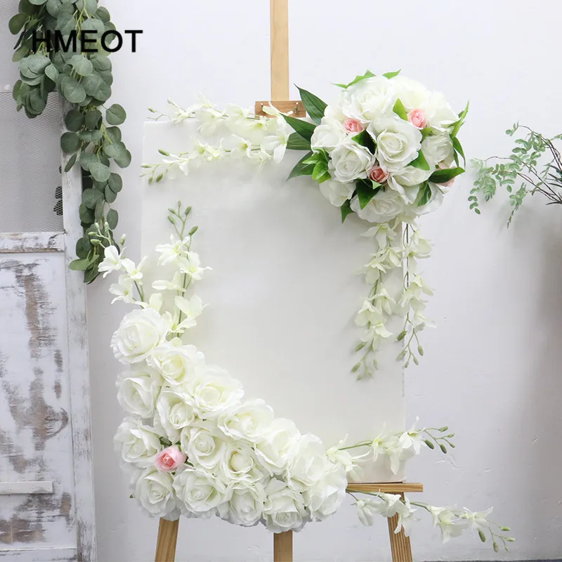 

HMEOT custom flower row wedding floral props welcome card flowers artificial creative corner flower decorative road lead 1 pcs