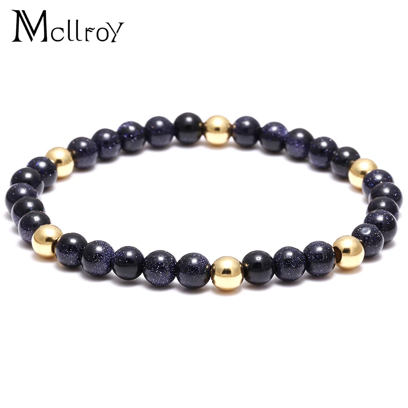 Mcllroy 6mm Titanium Steel Bead bracelet pulseiras masculinas natural stone tiger eye bracelets mens bracelet cuir homme