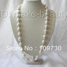 Ювелирные изделия 00595 долго большой 22 мм барокко белый кеши возрождается пресной воды жемчужное ожерелье 14KGP