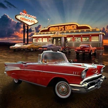 50's diner restaurante viejo vintage coche fondos de nubes paño de vinilo de alta calidad de impresión de la computadora de fondo de fiesta