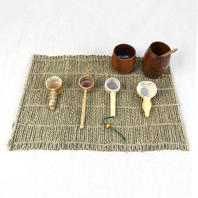 48x34cm hemp rope Weave placemats rectangle Handmade Cup Mat vintage For Kungfu Tea Set Coasters Home