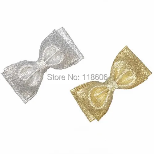 Fancy Sliver Gold Metallic Ribbon Bow Baby Hair Clips.jpg