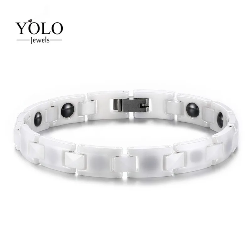 

Unisex 2019 Stainless Steel Magnetic Ceramic Health Bracelet White Color Elements Luxury Bangles & Bracelets Love Gift