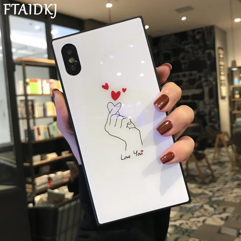 Blu-Ray стеклянный квадратный чехол для телефона iPhone 11 Pro Max XS XR X 6 6S 7 8 Plus глянцевый с