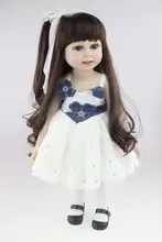 18Inch American Girl Doll with Long Straight Hair in One Piece Dress Lifelike Silicone Baby Doll