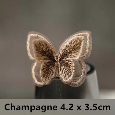 Champagne small AHYONNIEX двойной слой Organdy Бабочка патч вышивка тканевые наклейки невесты вуаль Аксессуары пришить патч для одежды - Цвет: Champagne small