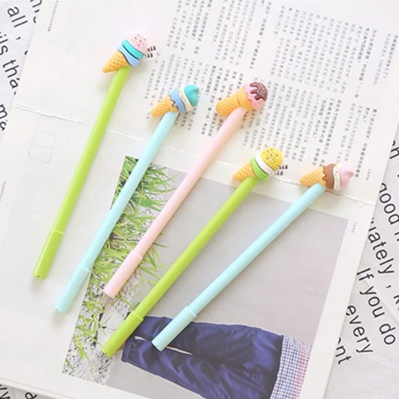 

24 pcs/Lot Kawaii Ice cream pen 0.5mm Black color gel ink pens Kids gift Stationery Office School supplies Canetas escolar F742