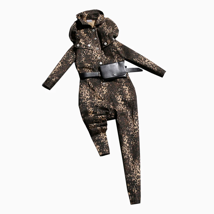

2019 new arrive leopard long sleeve rompers jumpsuit
