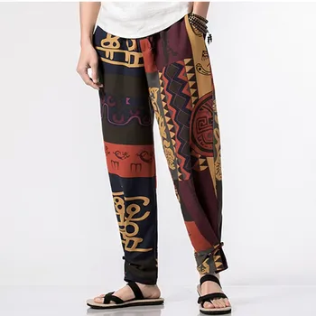 

Summer Plus size Haren Chinese Style pants mens hip hop cotton linen pant casual trousers large big size buckle lantern pants
