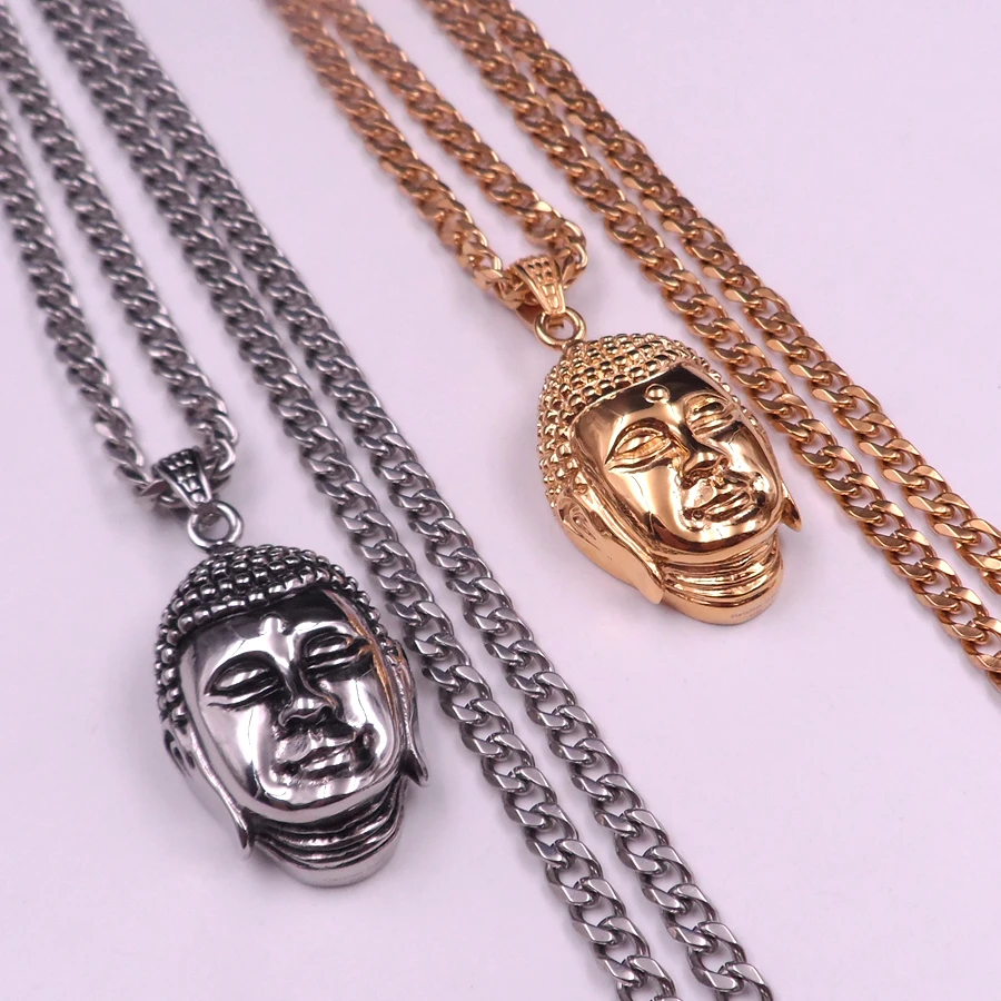 Silver Gold Stainless Steel Gothic Jewelry Biker Buddha Pendant Silver Gold Stainless Steel Gothic Jewelry Biker Buddha Pendant Necklace Men S Xmas Gift 5mm 24 Curb Chain
