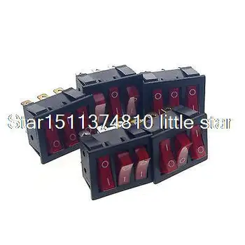 

5 x DPDT Red Light Illuminated Round Rocker Switch Three Position 9 Terminals