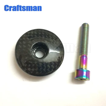 

Racing Titanium 1 1/8" 3K Carbon Fiber Glossy Road Mountain Bike Cycling Headset Stem Top Cap + M6X35 Titanium Bolt