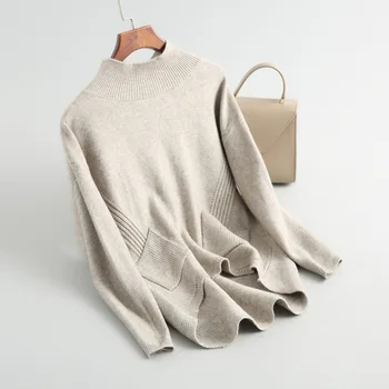 

Loose Pocket Knit Minimalist Knit Top 8-1831 Knit Sweater Women Sweaters and Pullovers Turtleneck Sweater Autumn Winter