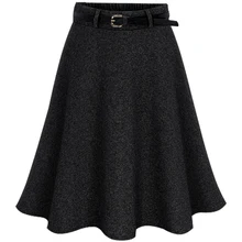 Зимняя теплая однотонная женская эластичная шерстяная юбка с высокой талией, повседневная негабаритная элегантная женская Свободная плиссированная юбка средней длины 5XL 6XL