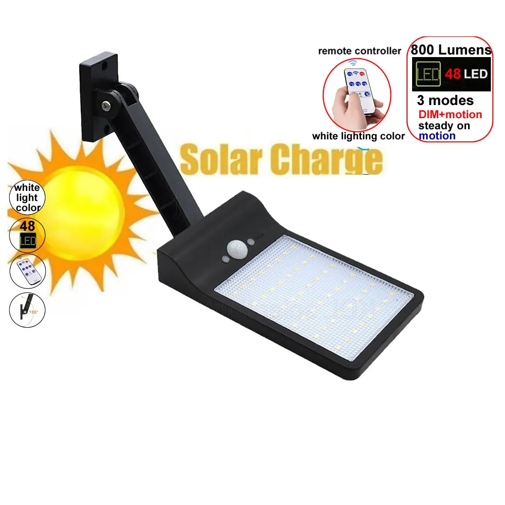 

remote control solar street light Solar Lights Outdoor 48 LED Wall Solar Motion Sensor Light with Remote Control spot flood bul