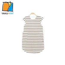 YKYY YAKUYIYI 2016 Brand New Summer Loose Fit Round Bottom Girls Dress Stripes V-Neck Pockets Short Sleeve Children Clothing