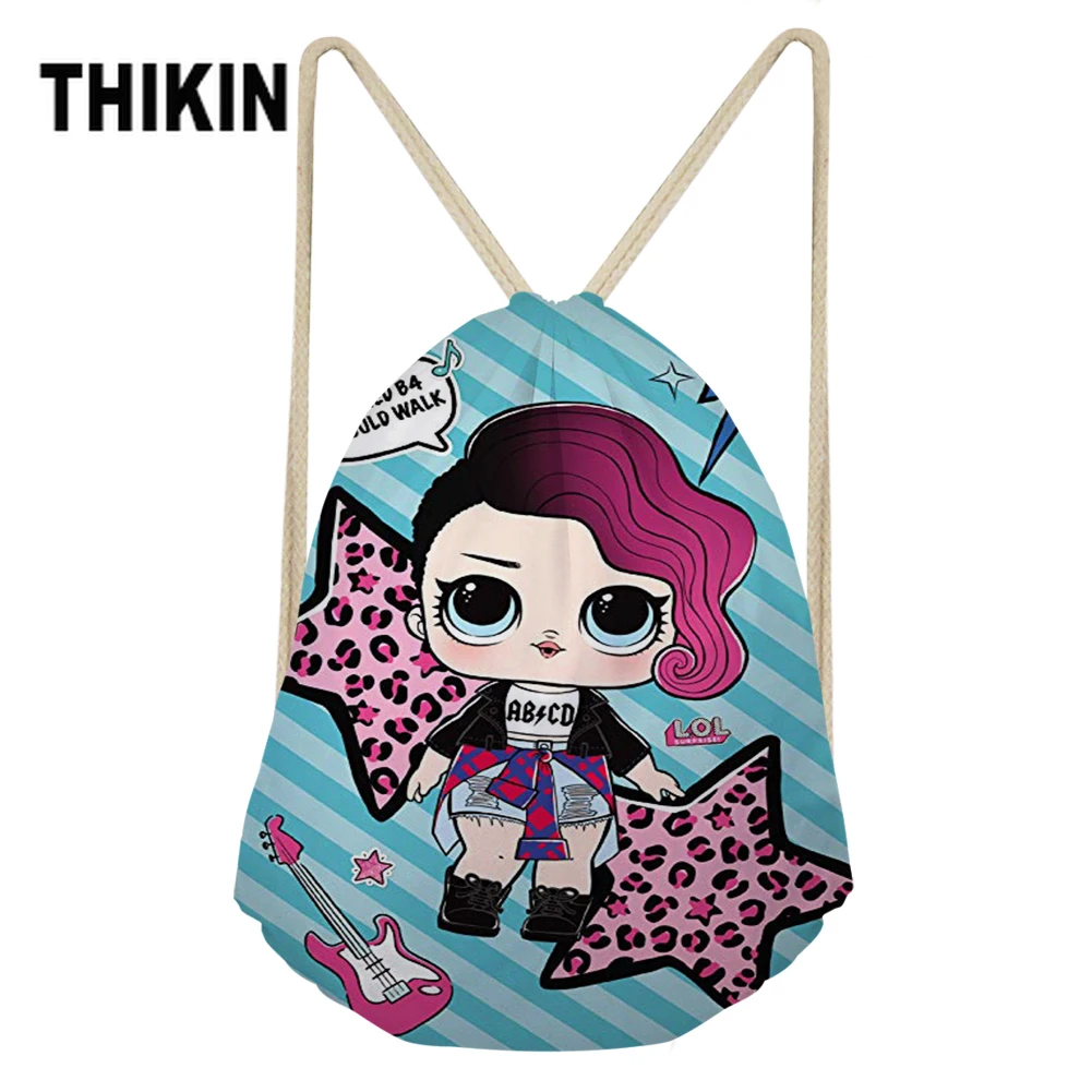 

THIKIN L.O.L. Diva STAR Print Kids Drawstring Bagpack Surprise Doll Pattern Drawstring Bags Wholesale Women Beach Shoulder Bags