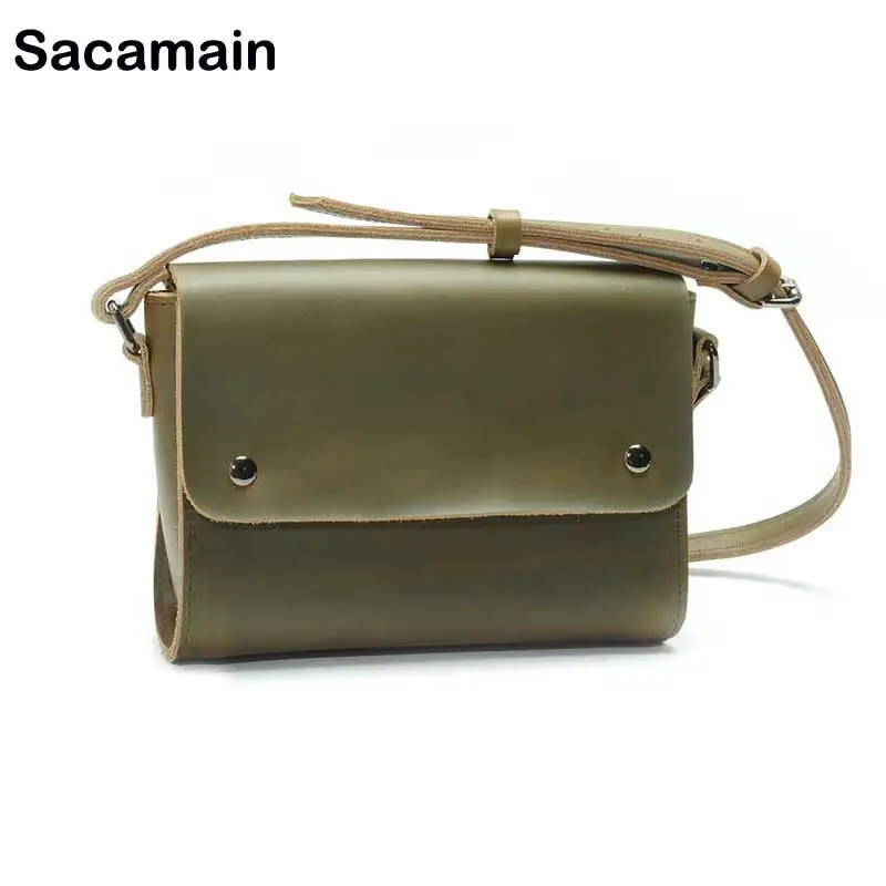 

Sacamain Brand Vintage Genuine Leather Messenger Bag Cow Leather Casual Phone Bag Cowhide Crossbody Bag Handmade Imitation Brand