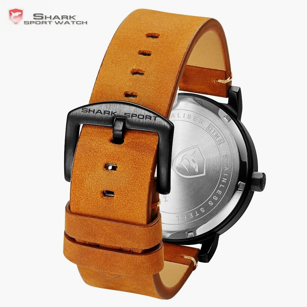 Bahamas Saw SHARK Sport Watch Luxury Brand Men Clock Male Quartz Brown Crazy Horse Leather Waterproof Casual Relogio Gift /SH568