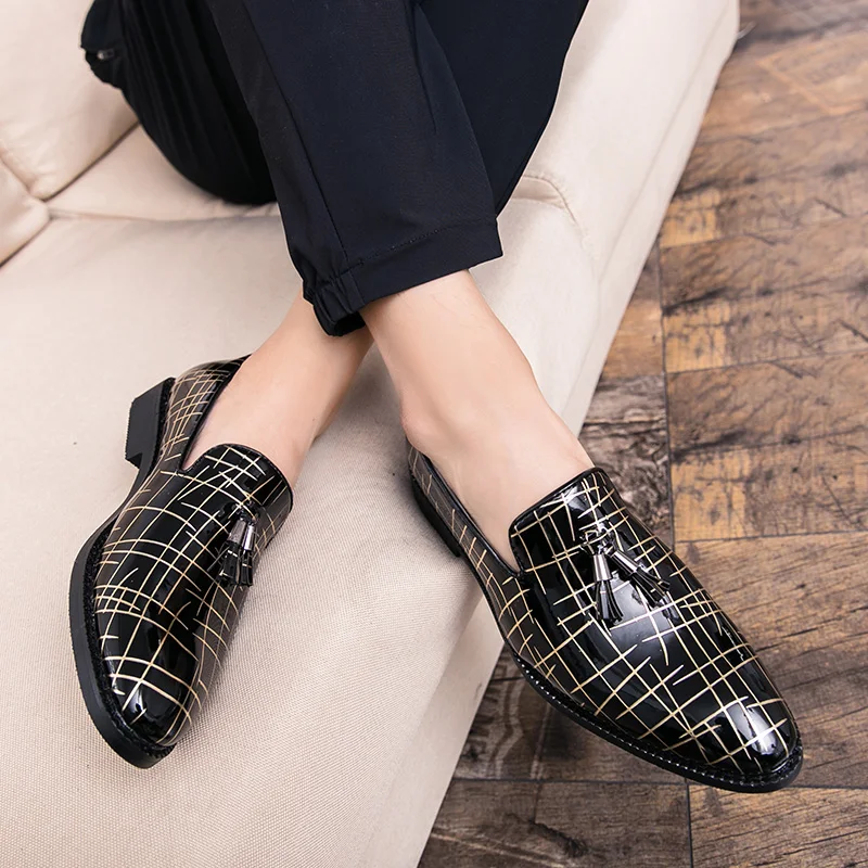 

luxury brand men pointed toe dress shoes famous tassel italian footwear male formal Business flats fashion oxford shoes for men