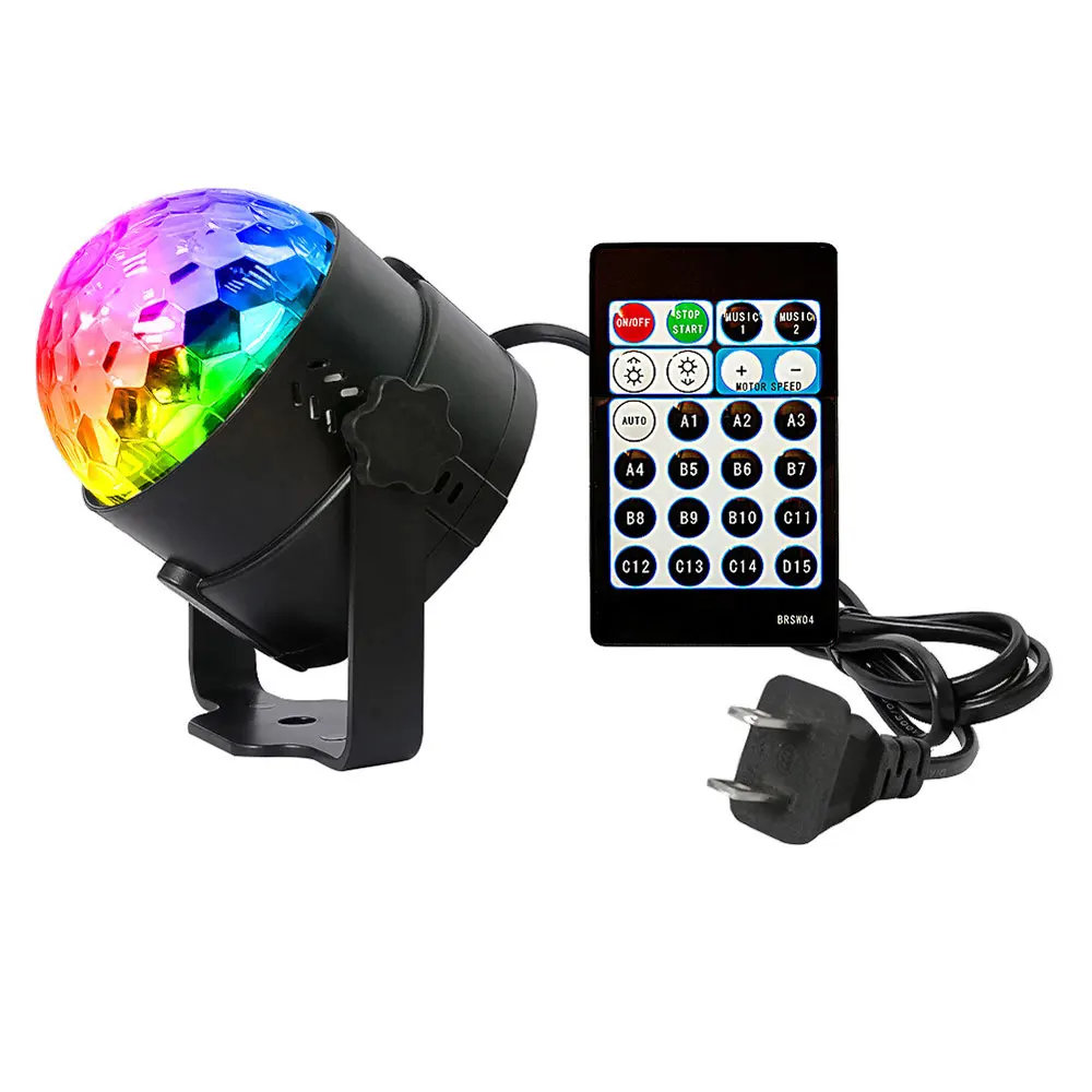 Светодиодный светильник для дискотеки в США, RGB, с дистанционным управлением, вечерние, вращающиеся лампы, шар для музыки, танцев, светящиеся вечерние принадлежности