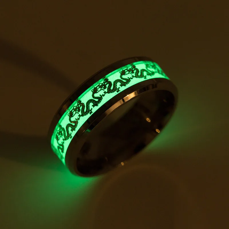 

New Chinese Dragon Stainless steel The Lord Of One Ring Fluorescent Glowing Logo Finger Rings For Women Fashion Jewelry