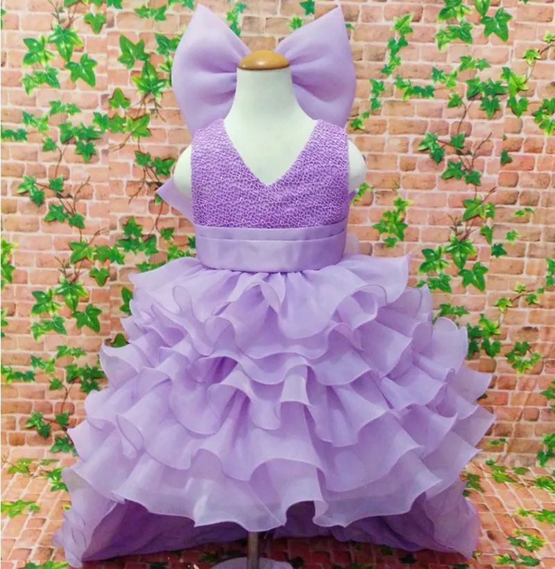 Flower Girl Trailing Wedding Dresses 2-13T Children Tutu Mermaid Dress V-Neck Big Bow Princess Long Clothing girls dress,princess costume,kids clothes