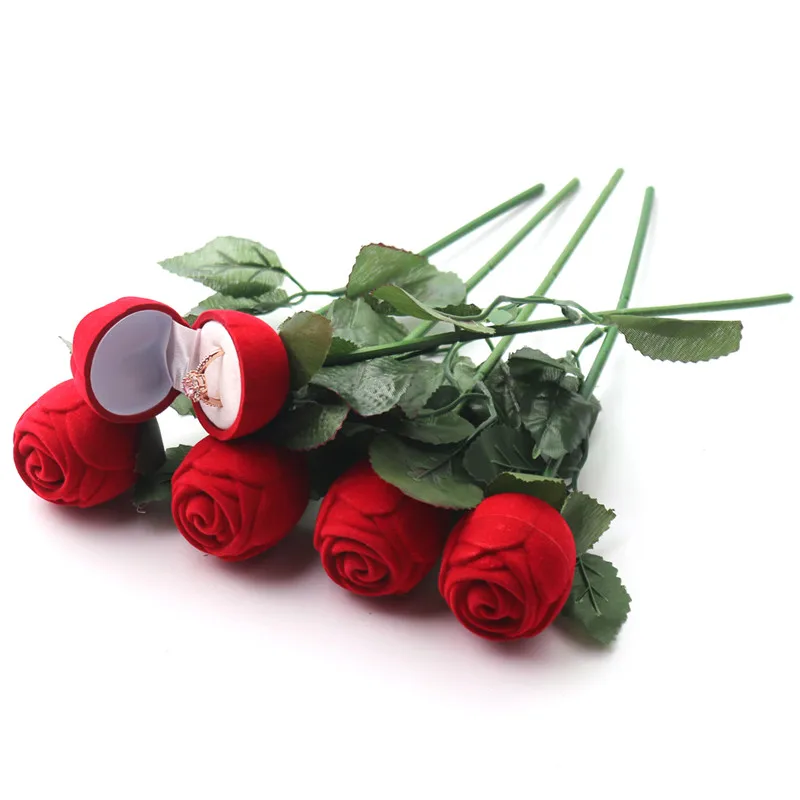 Red Rose Ring Box Personalized Velvet Wedding Originality Gift Box Fashion Valentines Engagement Box Jewellery Packaging Box