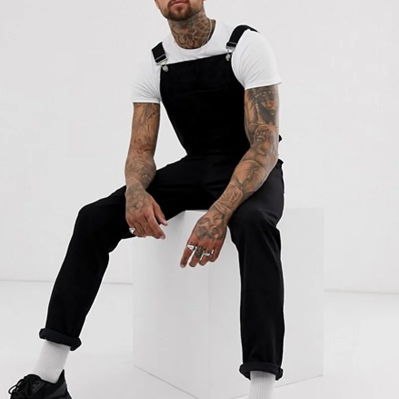 

NIBESSER 2019 Men's Black Ripped Denim Jeans Jumpsuit Autumn Denim Long Overalls Casual Hip Hop Streetwear Jeans Suspender Pants