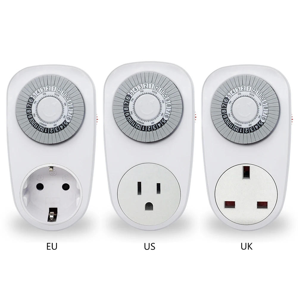 

24 Hour Timer Switch Socket Programmable Mechanical Electrical Outlet Program Timer Power Switch Converters EU/US/UK Plug