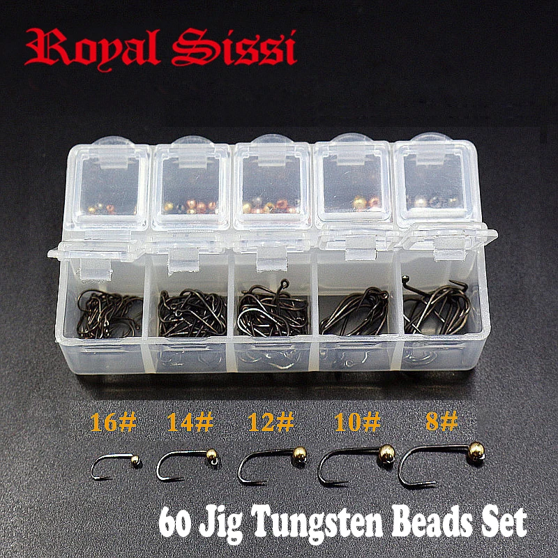Kopen 1set 60 graden jig haken ingelaste Wolfraam kralen combo met despenser vliegbindset zwaar hoofd kraal attachable nat nymph fly haken