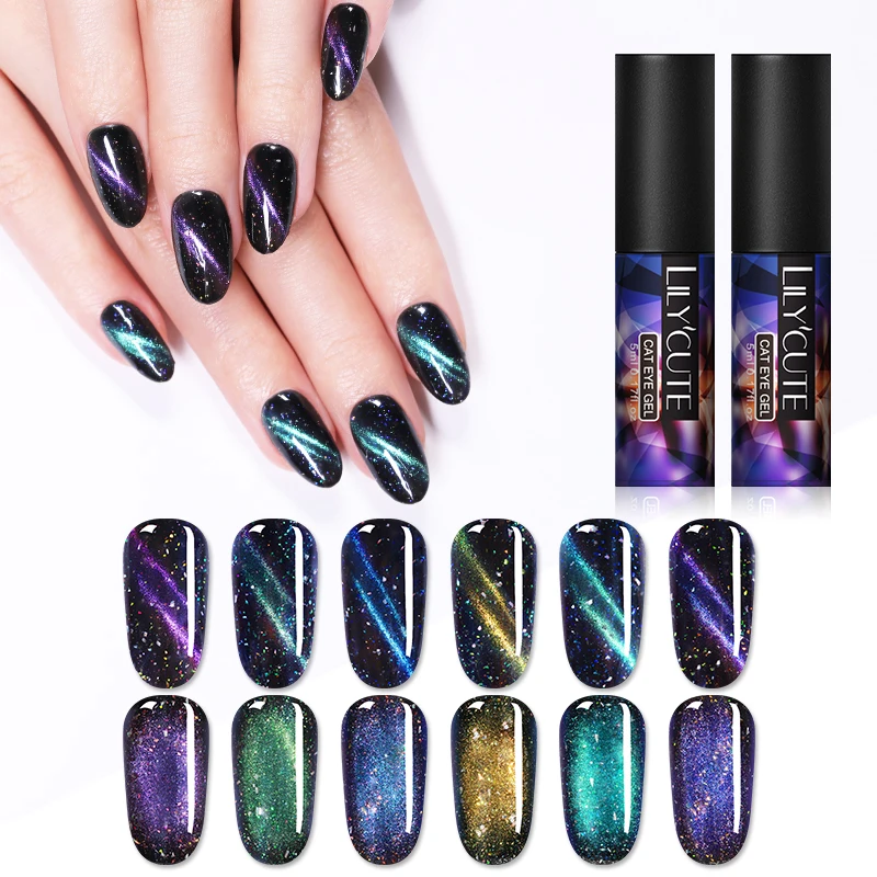 

LILYCUTE 5ml 3D Magnetic Noctilucent Gel Polish Glitter Sequins Colors Semi Permanent Nail Art Soak Off UV LED Gel Varnish