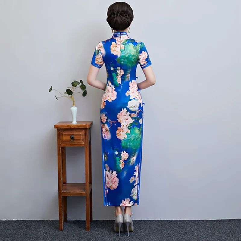 Сексуальное длинное платье Cheongsam, летнее винтажное платье в китайском стиле, модное женское платье из вискозы, тонкое платье для вечеринок на пуговицах Vestido