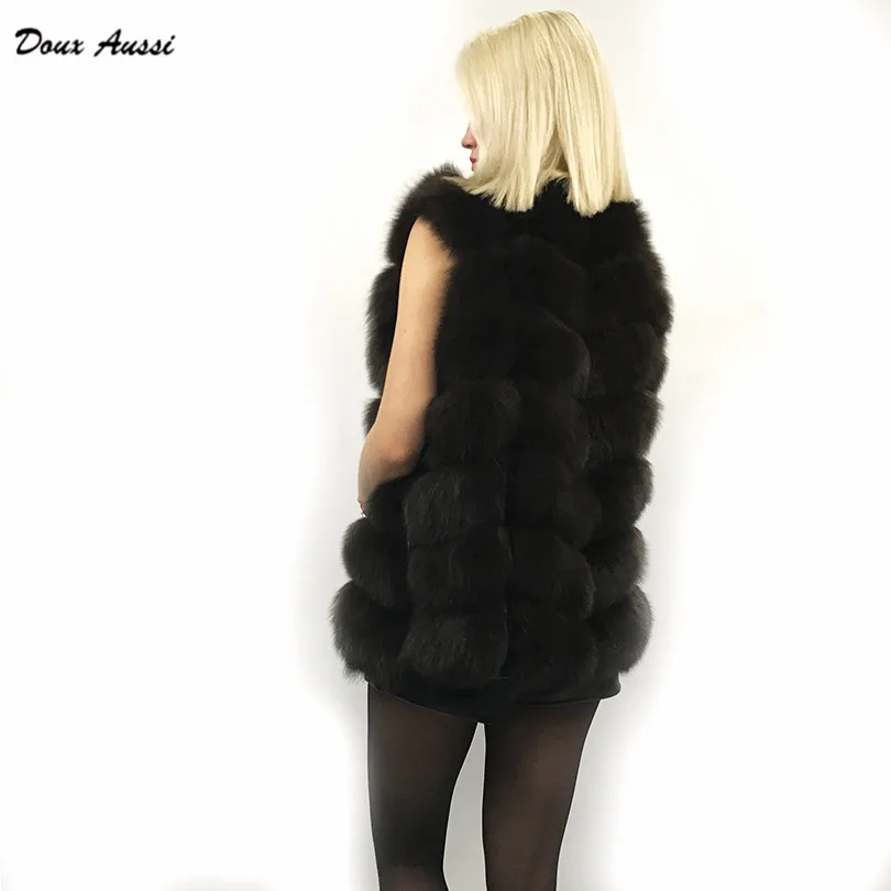 De Taille Fourrure Noir Foncé Doux Aussi Manteau V Pour Régulier Fox Manches Renard Véritable Dame Sans Bleu Large cou Réel Gilet Vest Solide Fur À SLUMpzVGq
