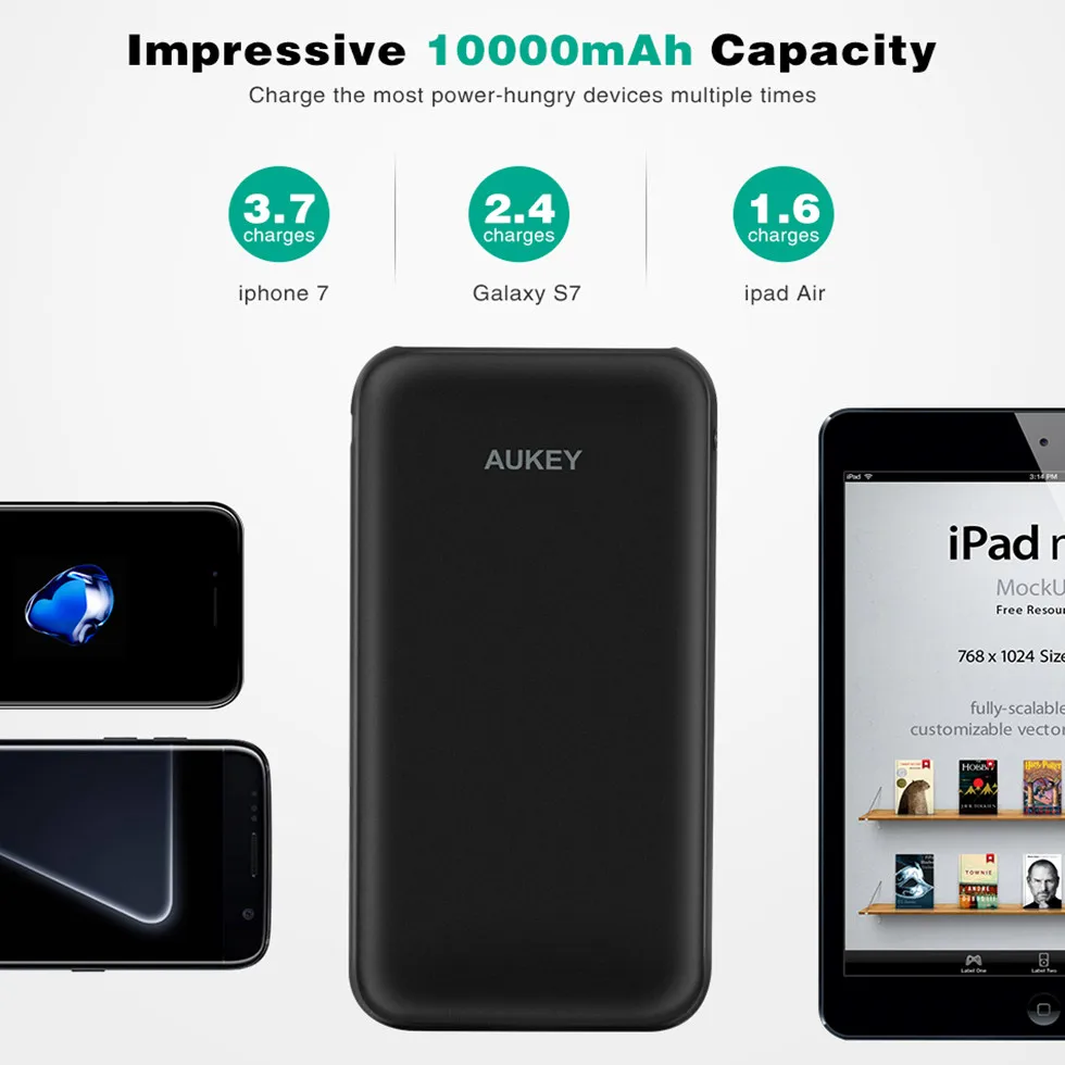 AUKEY запасные аккумуляторы для телефонов портативный аккумулятор мАч USB тонкий