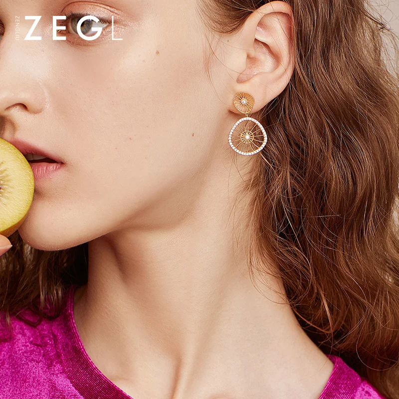 

ZEGL small fresh lemon earrings for women temperament new simple personality creative earrings hollow earrings